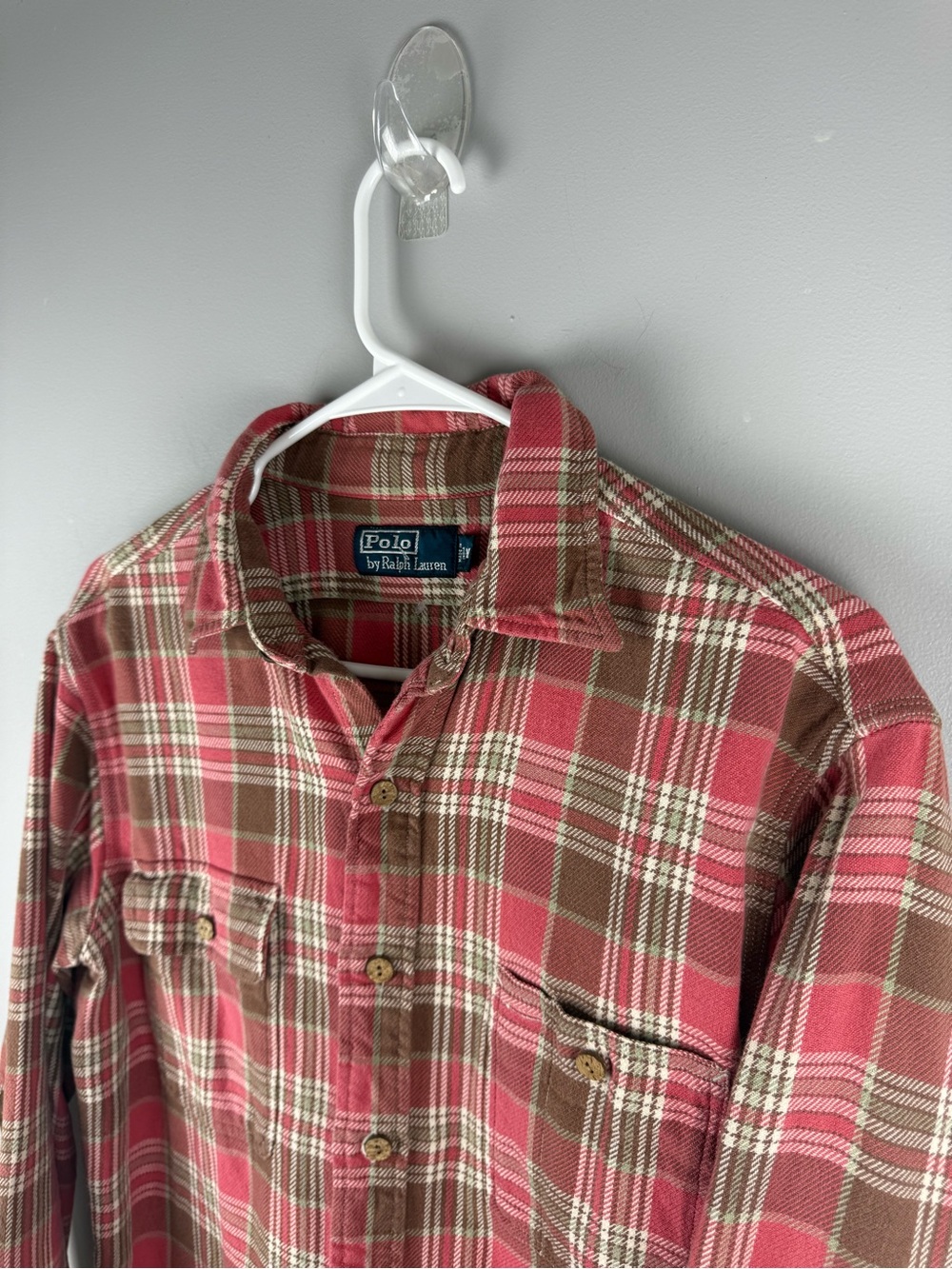 Polo Ralph Lauren Women’s Pink Brown Button Up Longe Sleeve Flannel Shirt SZ M